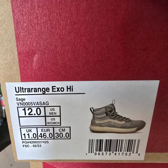 Vans Unisex Ultrarange EXO HI Gore-Tex MTE-2 Sage Shoes Boots Size 12 MENS NEW - Picture 9 of 9